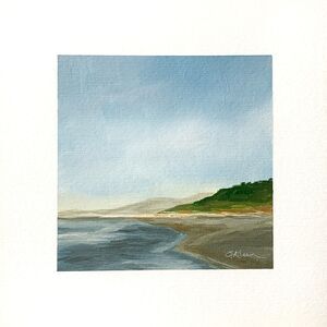 8x8 Maine Original Oil Painting Seascape MDI New England Landscape Blue Signed